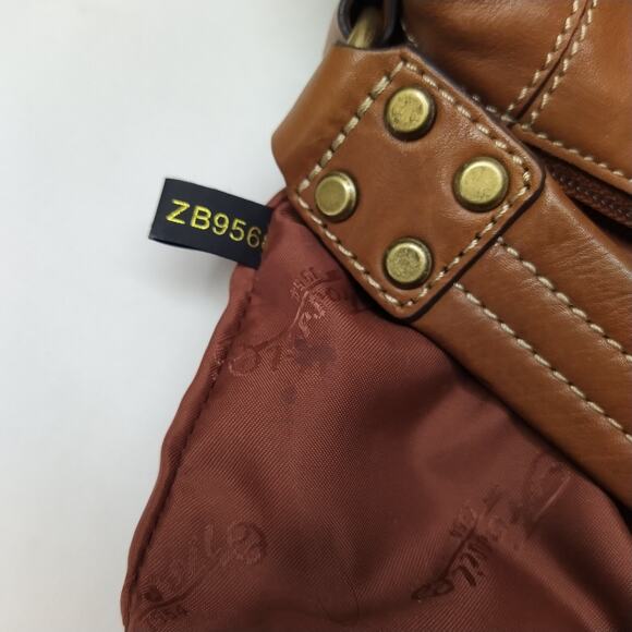 Fossil Brown Leather Front Pockets Zipper Closure Hobo Shoulder Bag - Picture 12 of 16